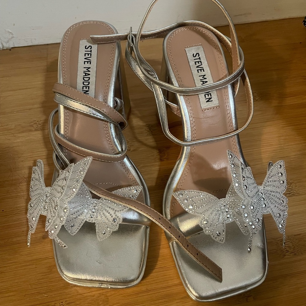 Steve Madden Silver Butterfly Embellished platform Heels y2k 2000s rave festival